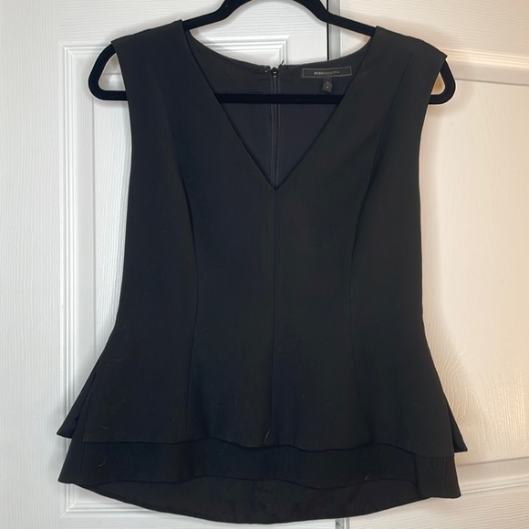 BCBGMAXAZRIA Women's Fit And Flare Peplum Top – 100% Cotton Tie-Strap Tank With Zipper Back